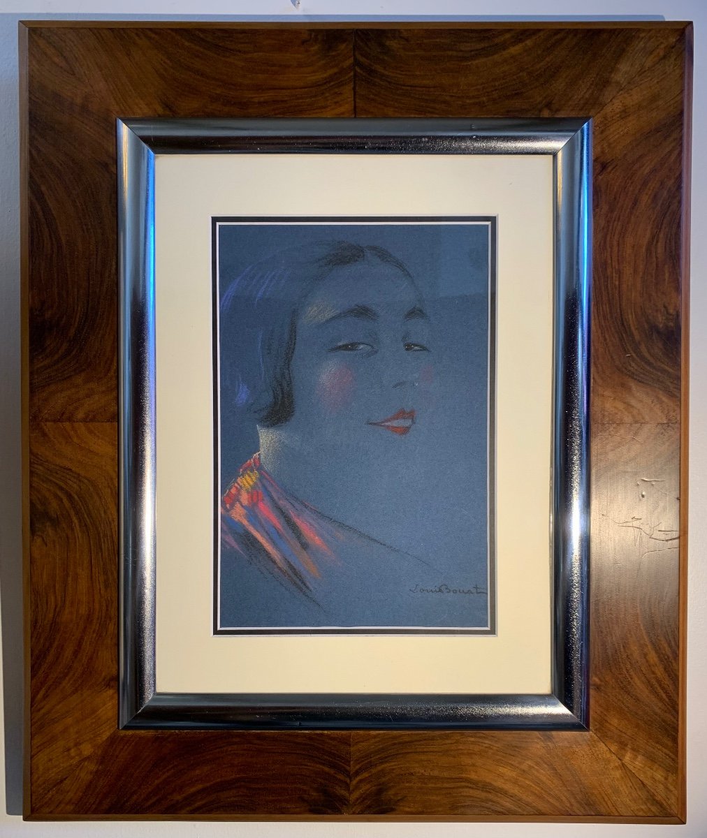 Portrait De Jeune Femme Au Pastel Par Louis Bonat, Années 1930