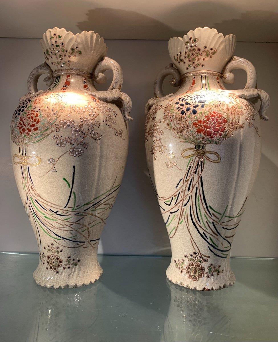 Paire De Vases En Faience De Satsuma, Japon, Epoque Début XXème-photo-2