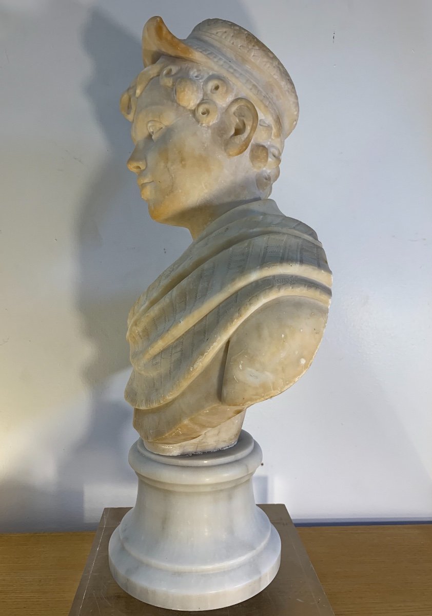 Large Bust Of A Young Man In Alabaster, Late 19th Century-photo-3