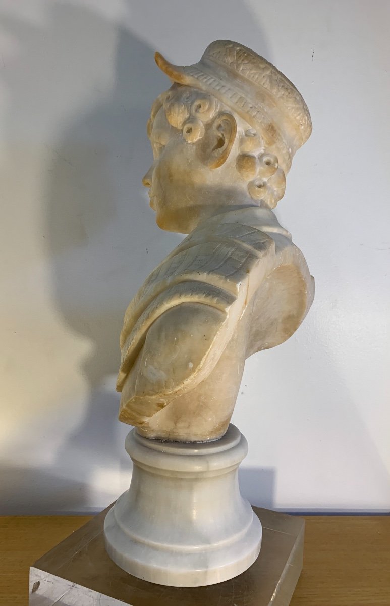 Large Bust Of A Young Man In Alabaster, Late 19th Century-photo-4