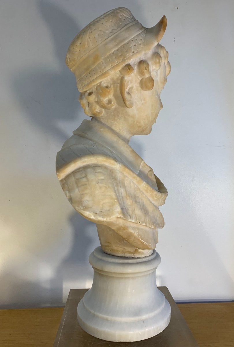 Large Bust Of A Young Man In Alabaster, Late 19th Century-photo-3