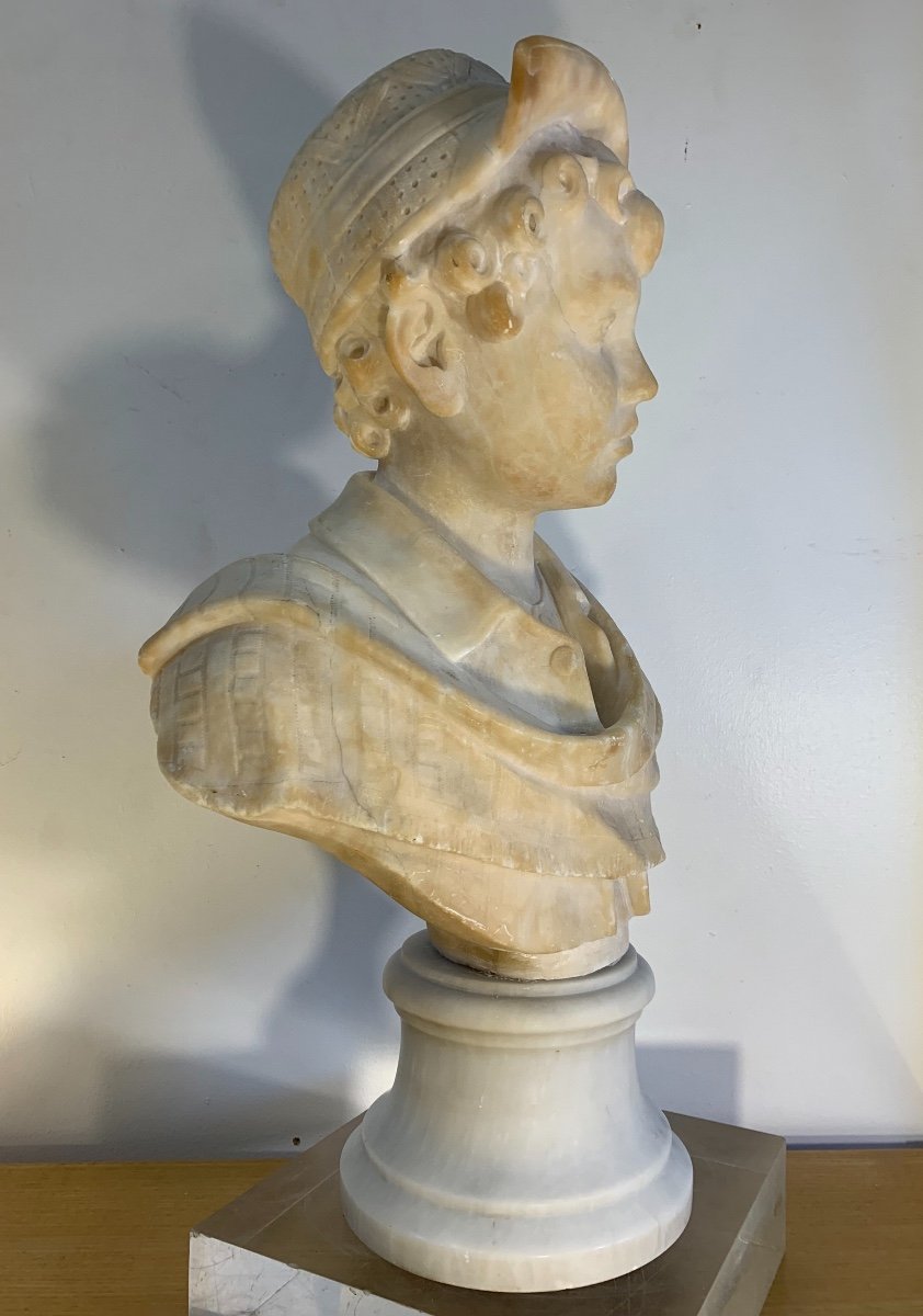 Large Bust Of A Young Man In Alabaster, Late 19th Century-photo-4