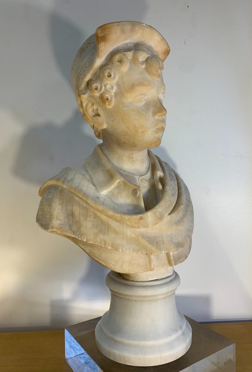 Large Bust Of A Young Man In Alabaster, Late 19th Century-photo-5