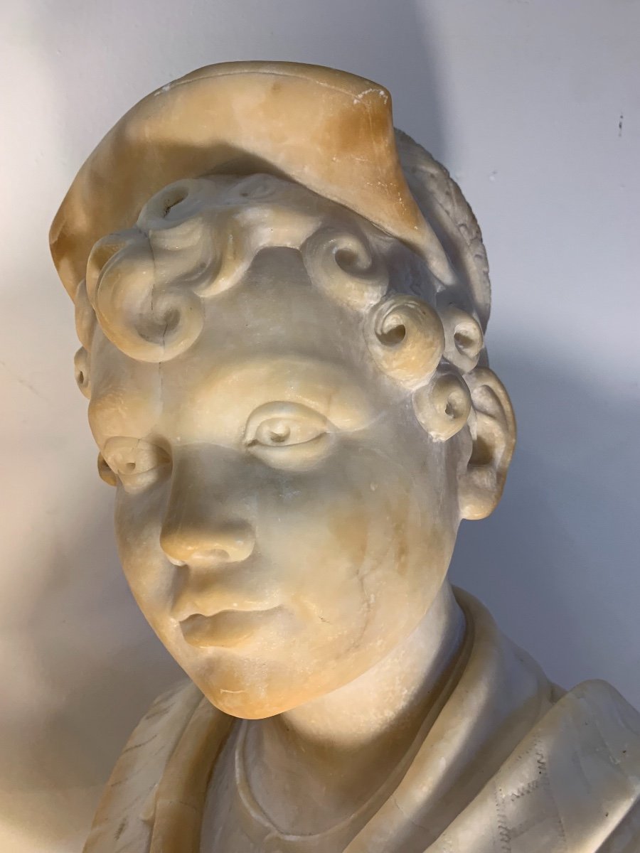 Large Bust Of A Young Man In Alabaster, Late 19th Century-photo-7