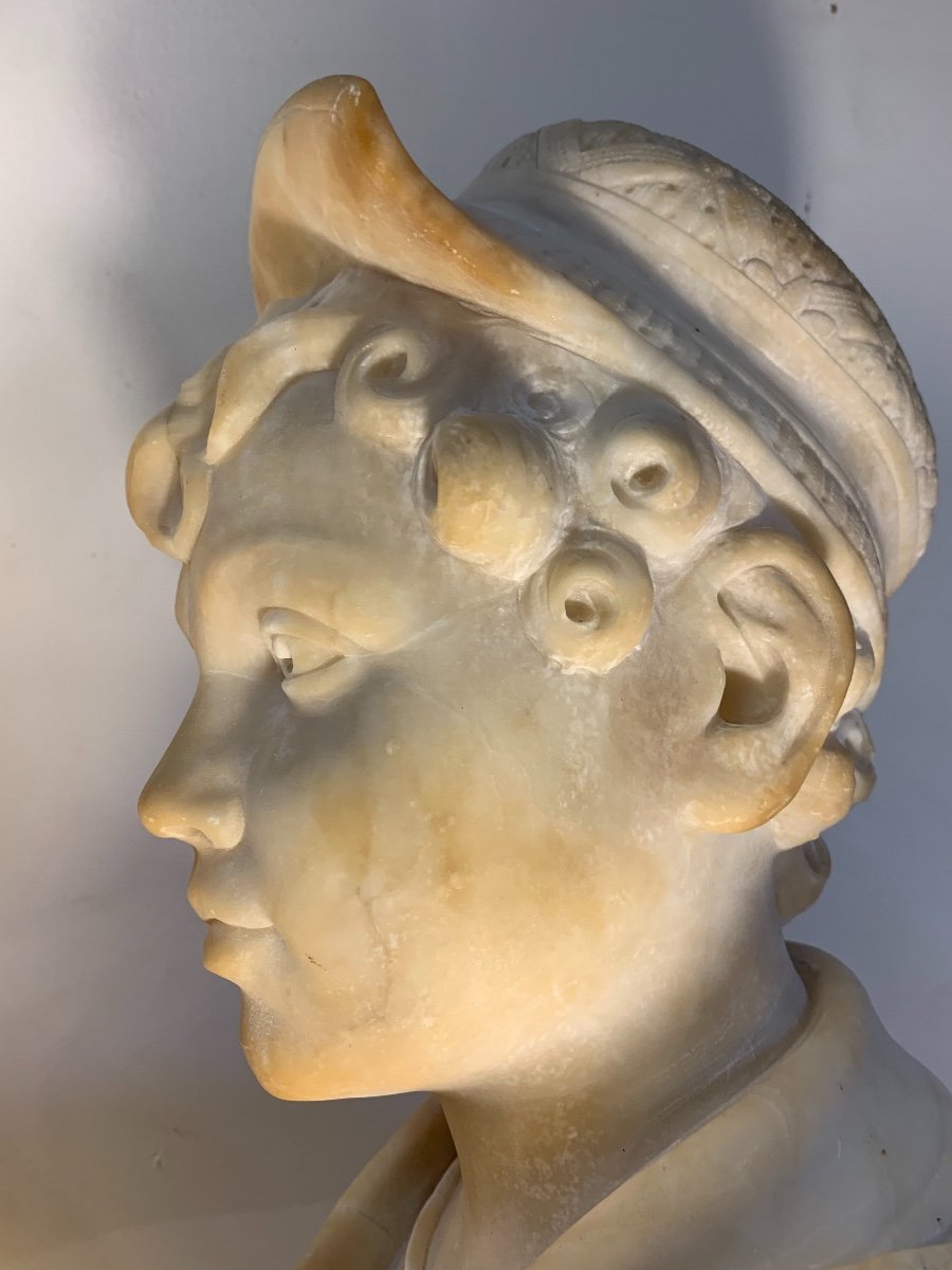 Large Bust Of A Young Man In Alabaster, Late 19th Century-photo-8