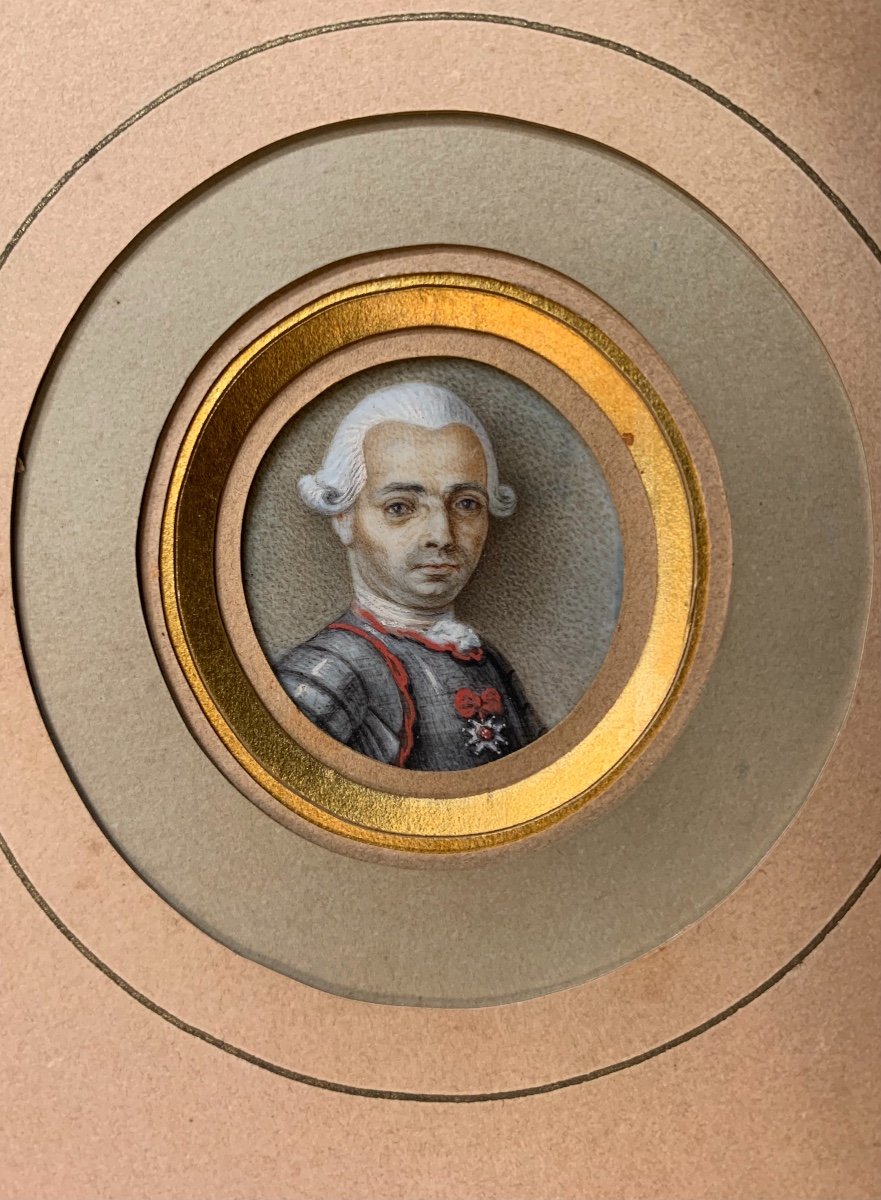 Miniature Sur Ivoire Portrait d'Un Chevalier De L'Ordre De Saint Louis, Epoque XVIIIème-photo-3