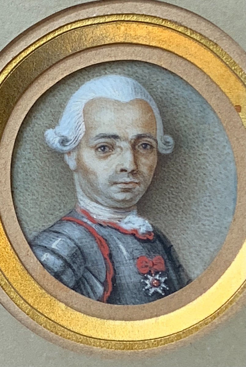 Miniature Sur Ivoire Portrait d'Un Chevalier De L'Ordre De Saint Louis, Epoque XVIIIème