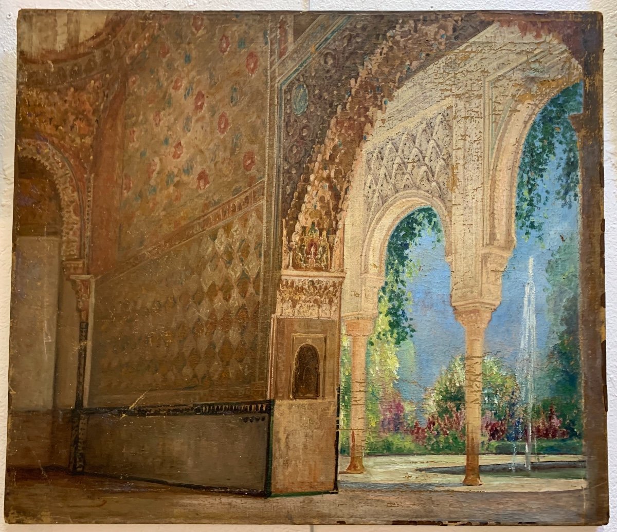 Large Orientalist Oil On Canvas, Interior Of The Alhambra, Late 19th Century