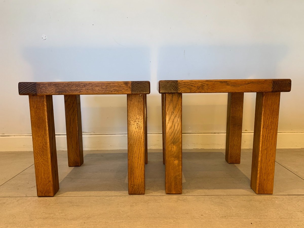 Pair Of Small Ceramic Signed Picard And Oak Coffee Tables, 1960s-photo-3