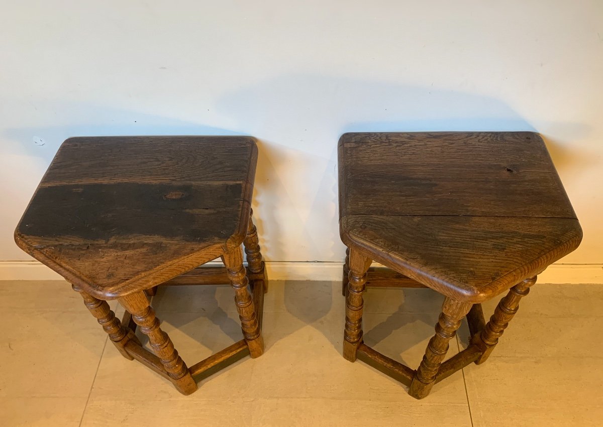 Pair Of Oak Cantor's Stools, Early 18th Century-photo-3