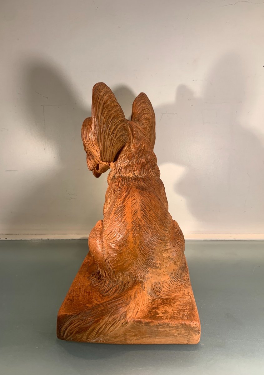 Terracotta Sculpture Of A Small Dog Signed Clem, 20th Century-photo-3