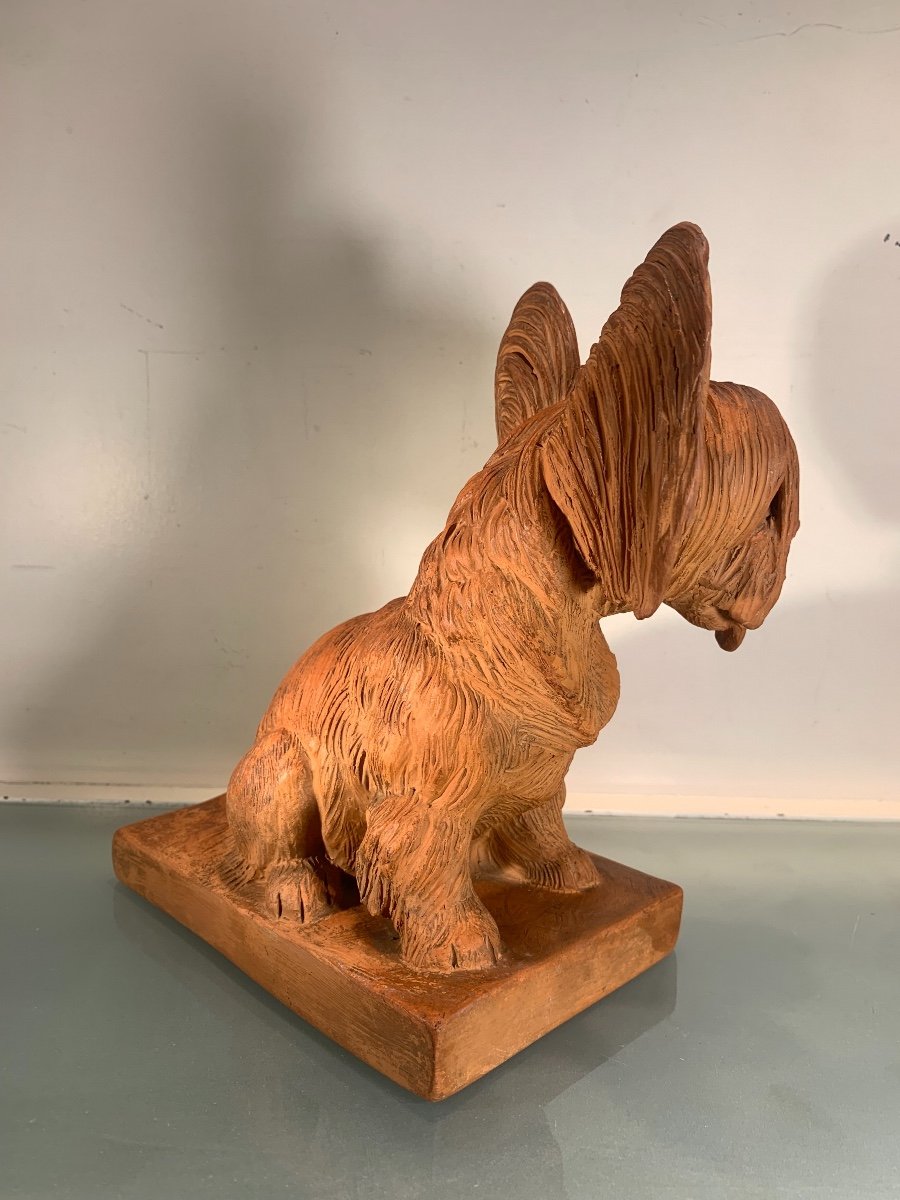 Terracotta Sculpture Of A Small Dog Signed Clem, 20th Century-photo-1