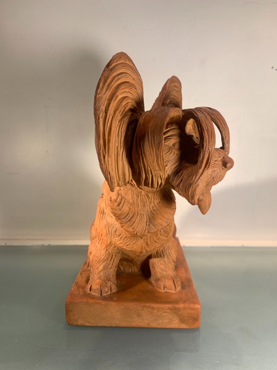 Terracotta Sculpture Of A Small Dog Signed Clem, 20th Century-photo-2