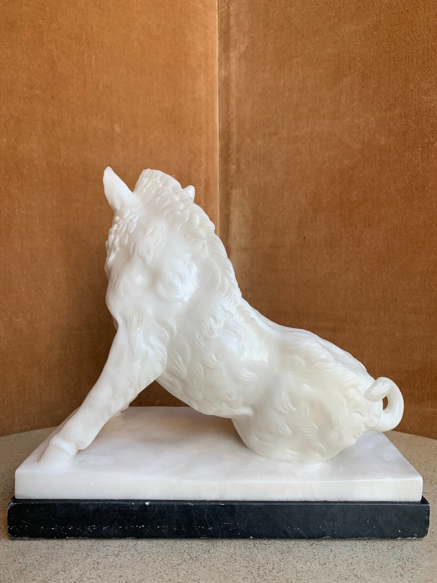 Statuette Of A Wild Boar After Foggini, Alabaster, Early 20th Century-photo-1