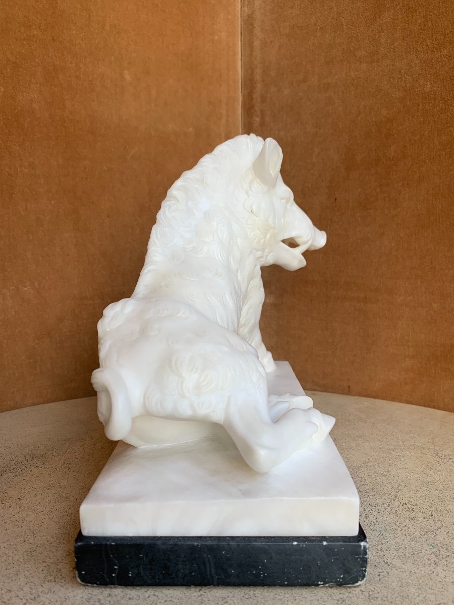 Statuette Of A Wild Boar After Foggini, Alabaster, Early 20th Century-photo-3