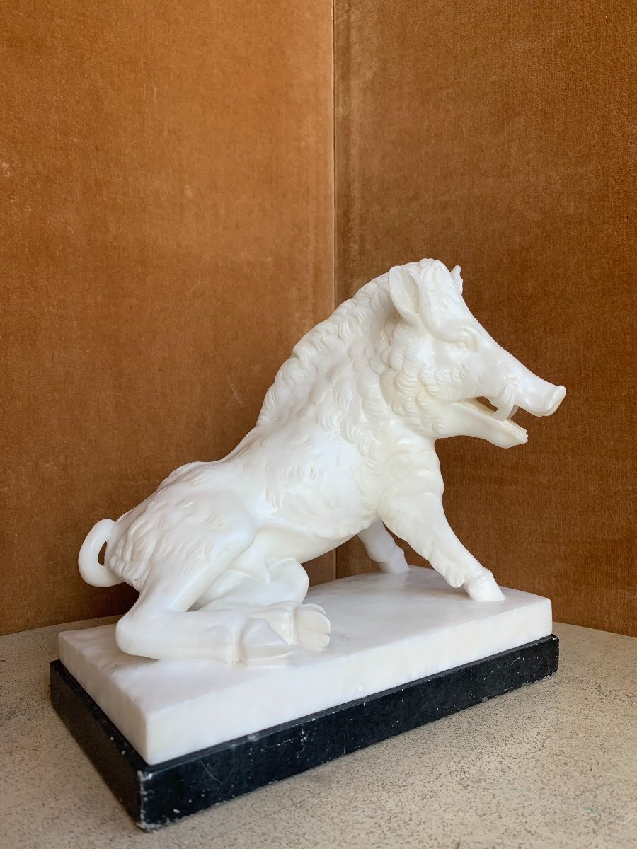 Statuette Of A Wild Boar After Foggini, Alabaster, Early 20th Century-photo-4