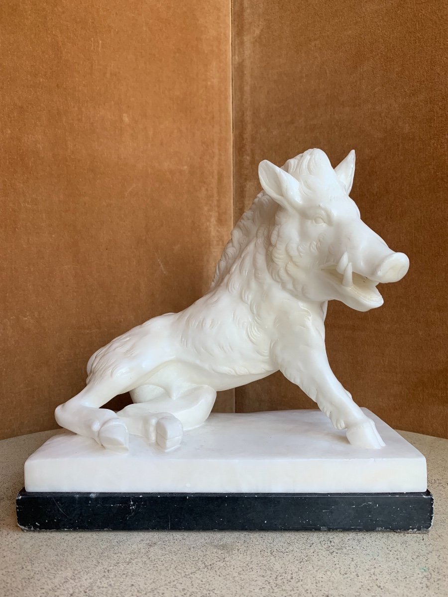 Statuette Of A Wild Boar After Foggini, Alabaster, Early 20th Century