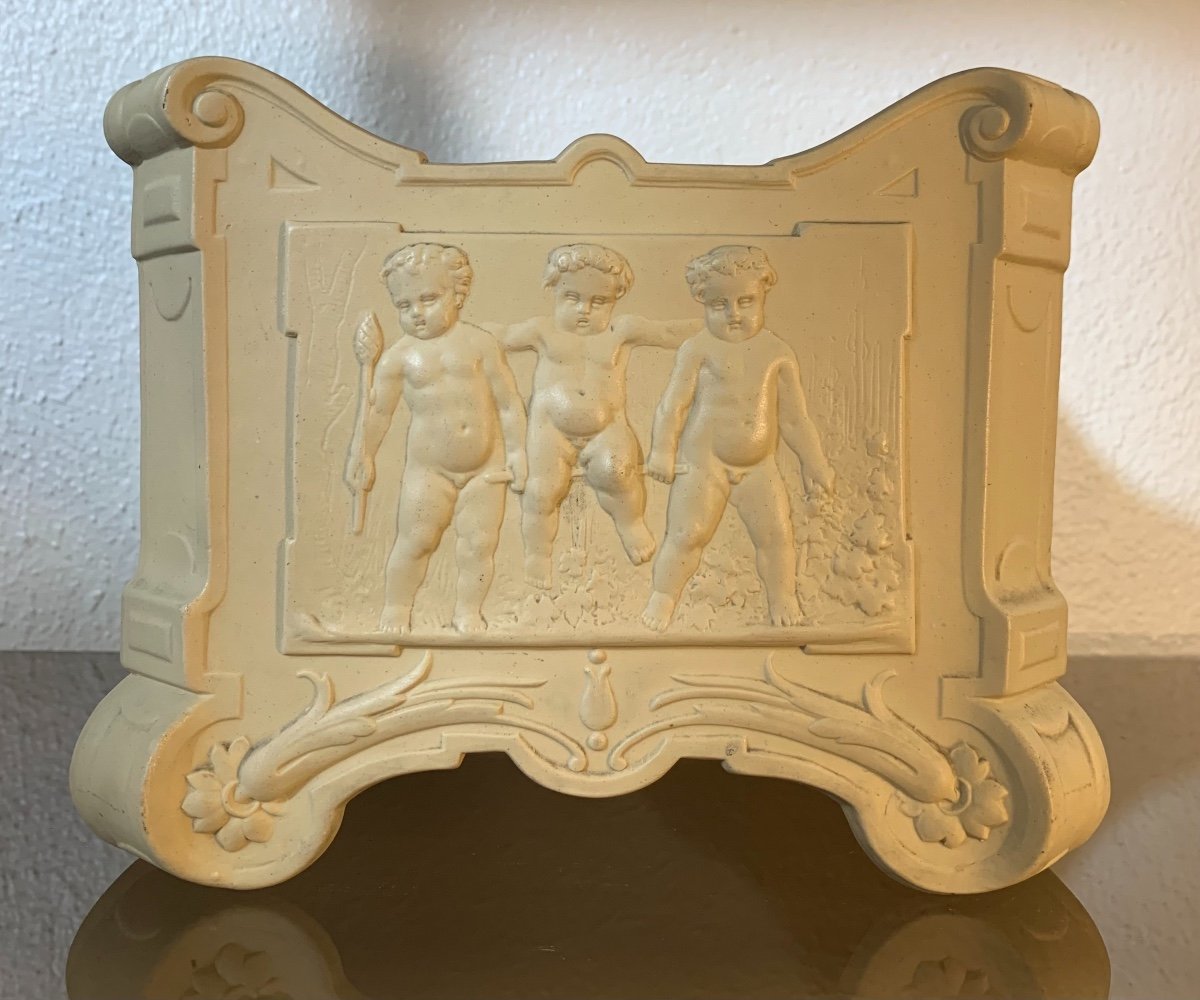 Jardinière Aux Putti En Biscuit De Porcelaine, Sarreguemine?, Epoque Fin XIXème-photo-1