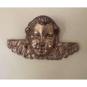 Angel Head In Golden Wood, Bas Relief, Louis XIV Period