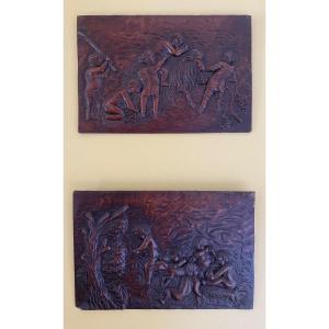 Two Panels In Bas Relief With Cherubs, Oak, Eighteenth Time