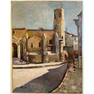 Huile Sur Toile l'Eglise Saint Laurent De Marseille Par Juliette Bonnet, Années 1930/1940