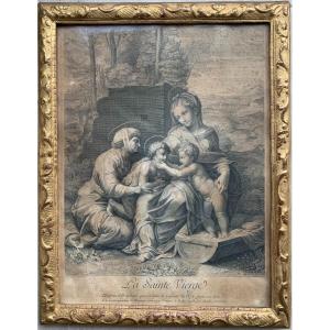 Engraving Of The Holy Virgin After Raphael And Its Louis XIV Period Gilded Wooden Frame