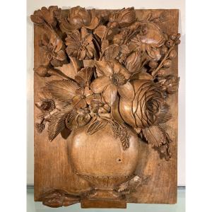 Small High Relief Panel In Carved Linden Attributed To Aubert Parent, Late 18th Century Period