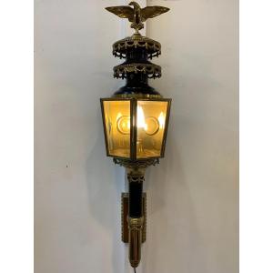 Pair Of Large Coach Lanterns Mounted As Wall Lights, Late 19th Century