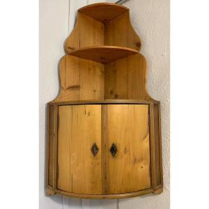 Hanging Corner Cabinet In Natural Wood, Late 18th Century