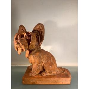 Terracotta Sculpture Of A Small Dog Signed Clem, 20th Century