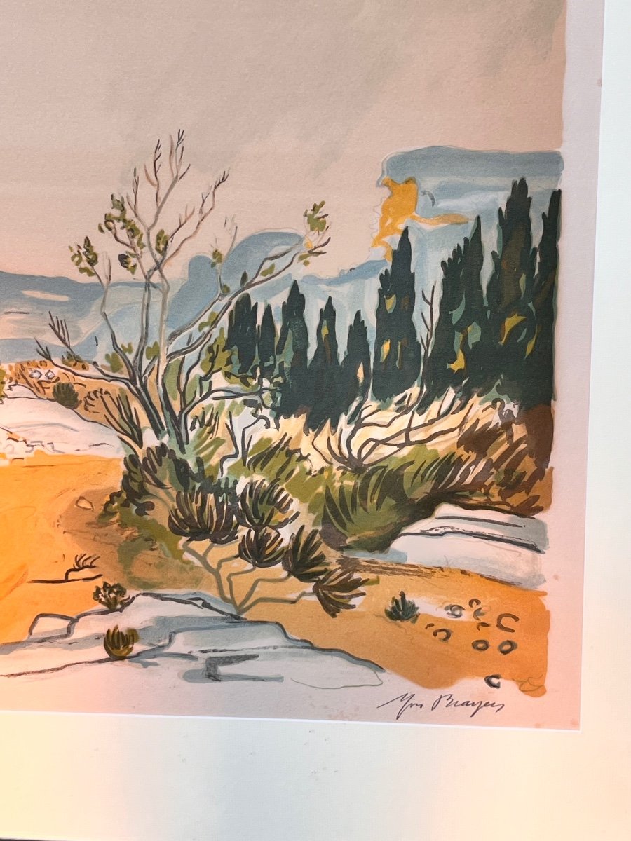 Lithograph Yves Brayer Landscape Of Les Baux -photo-2