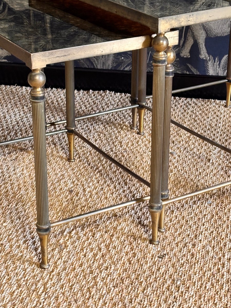 Bronze Eglomisé Glass Nesting Tables 1950-photo-2