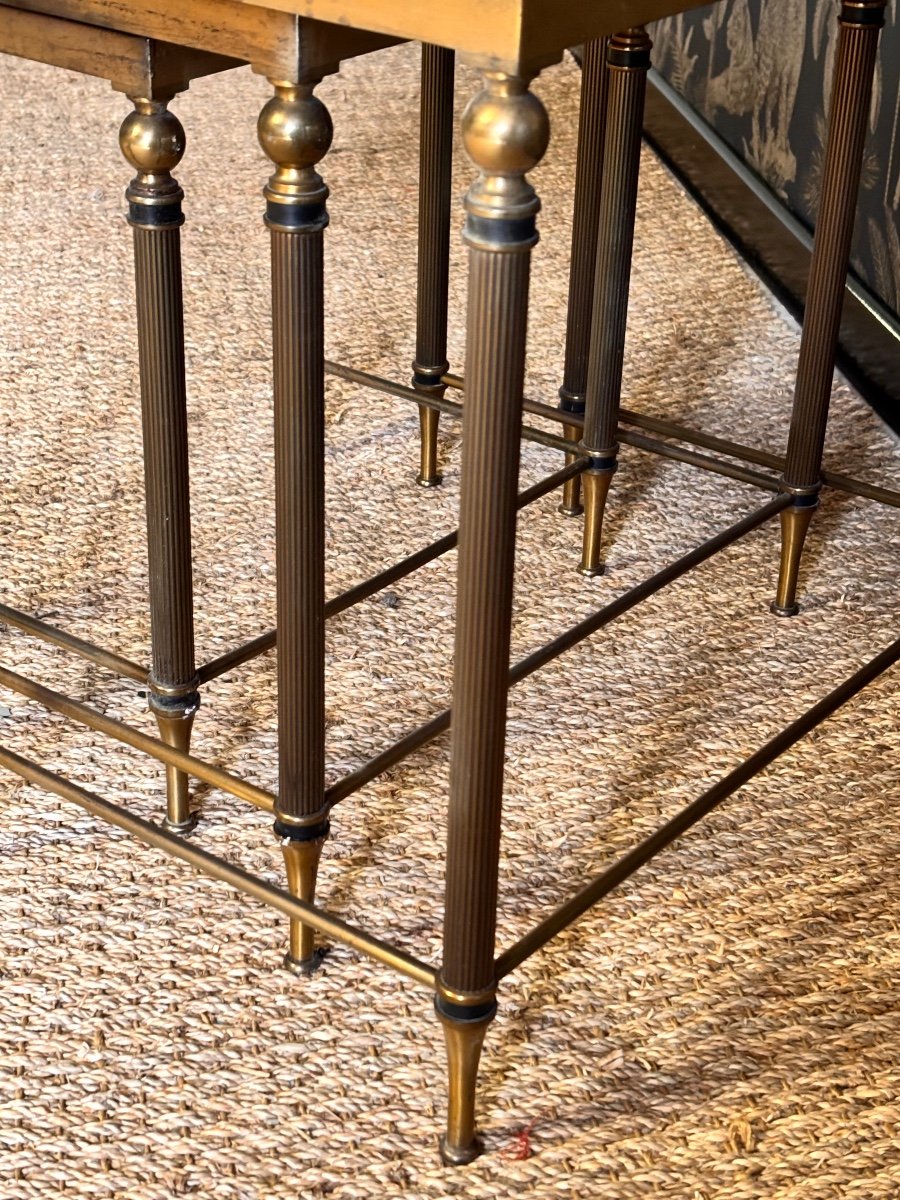 Bronze Eglomisé Glass Nesting Tables 1950-photo-4