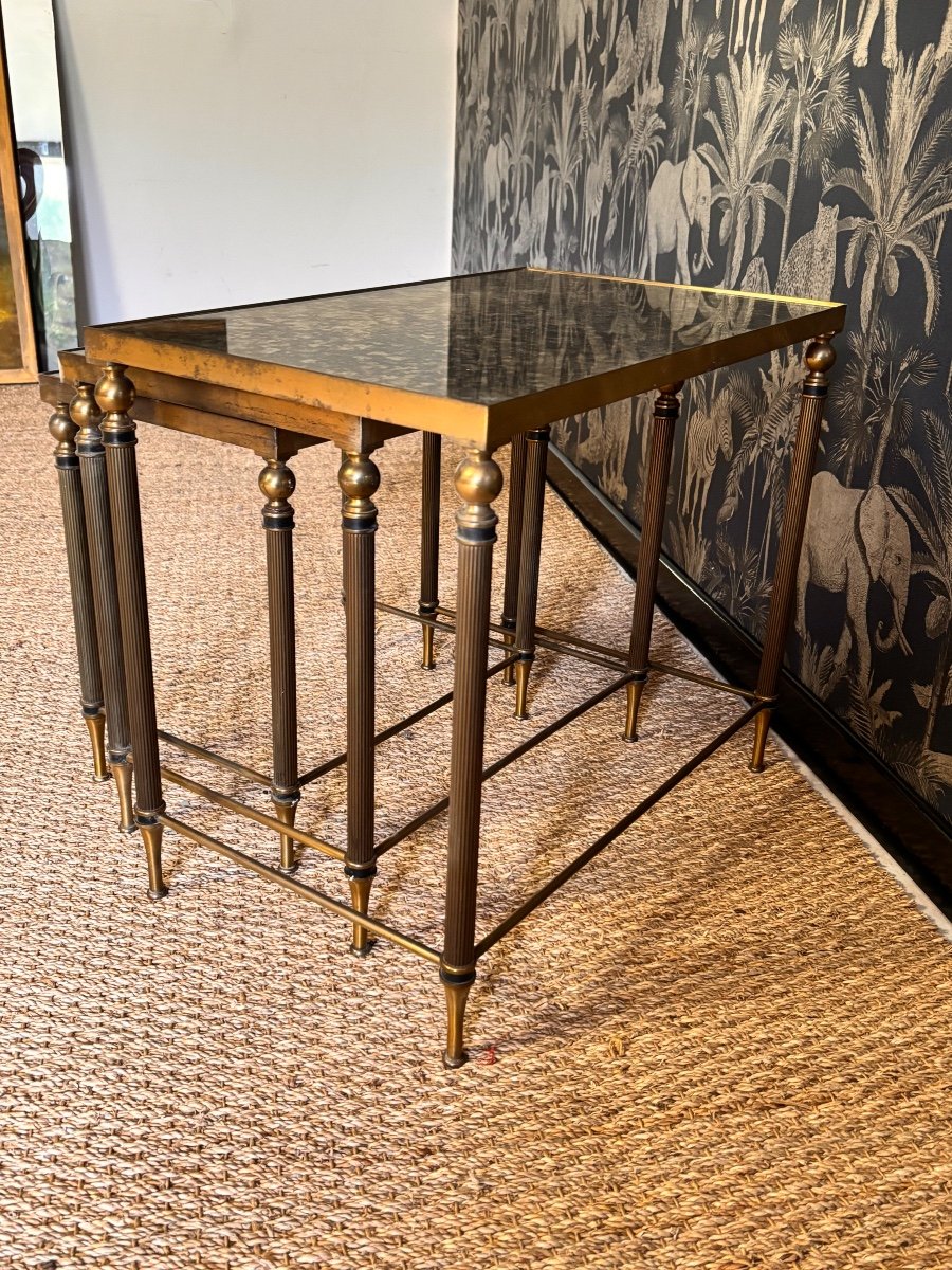 Bronze Eglomisé Glass Nesting Tables 1950-photo-1