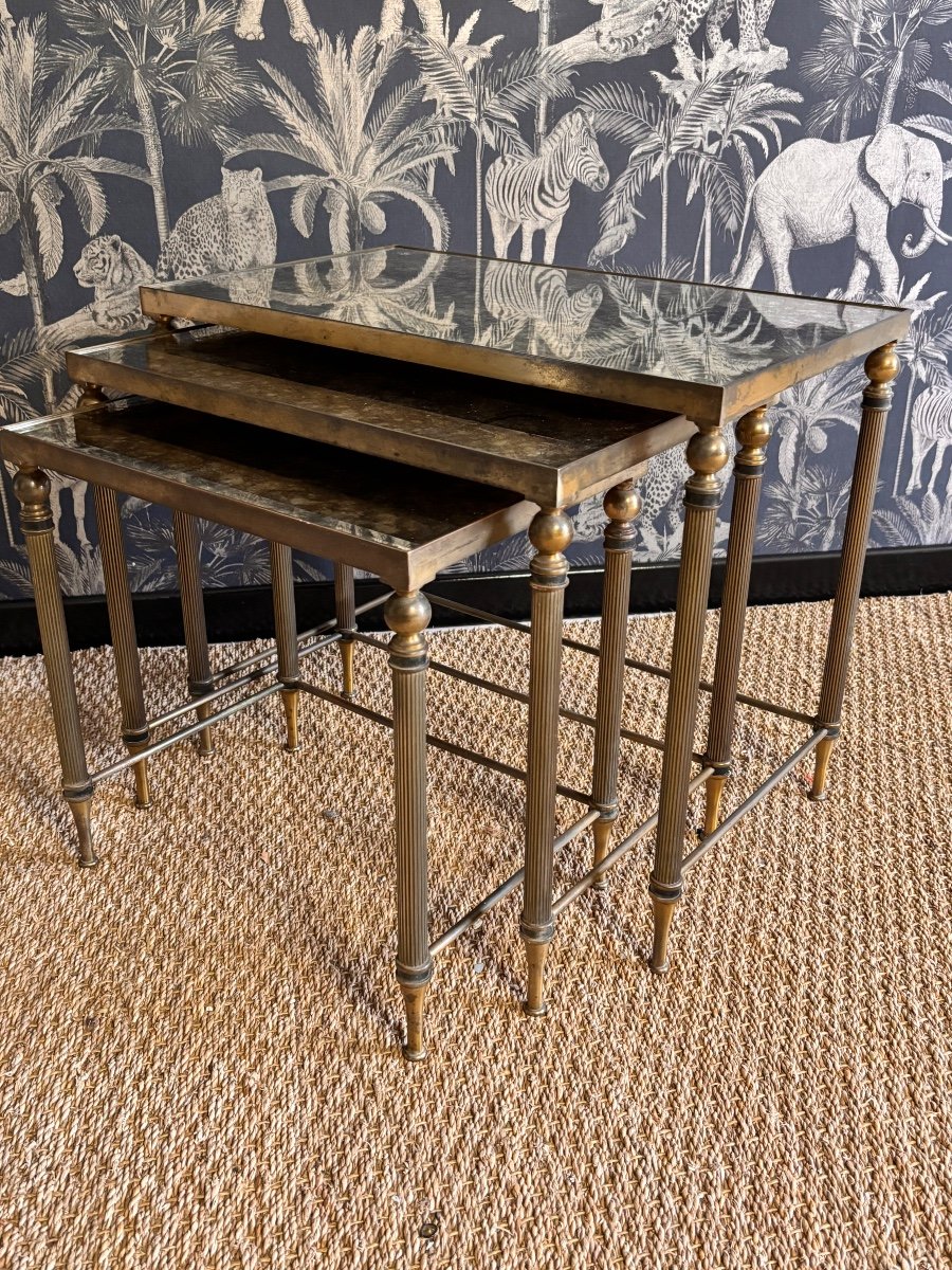 Bronze Eglomisé Glass Nesting Tables 1950-photo-3