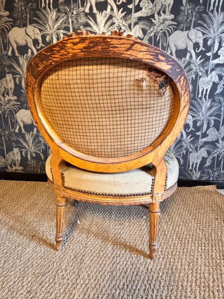 Louis XVI Style Fireside Chair, Gilded Wood, 19th Century -photo-4