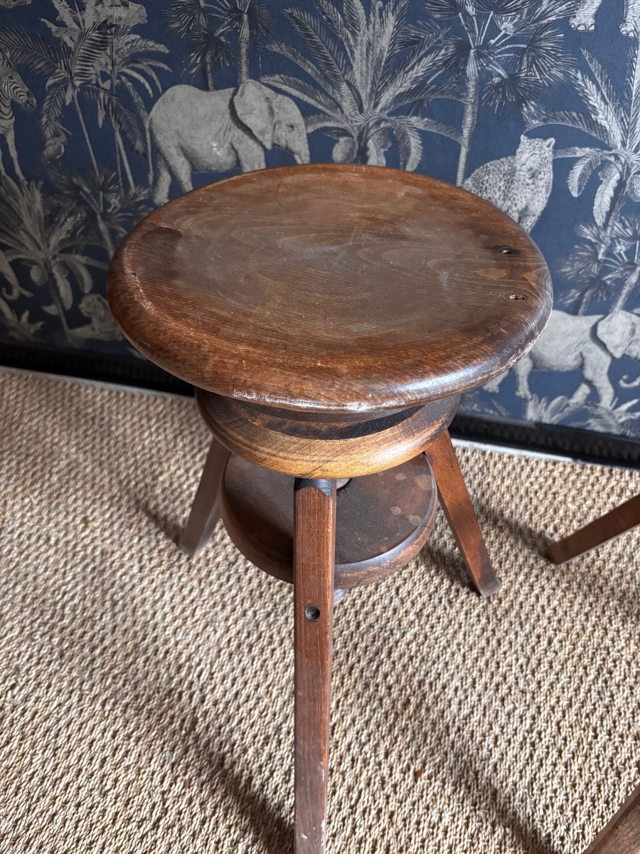 Pair Of 1940s Workshop Screw Stools-photo-4