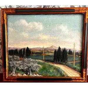Oil On Canvas “landscape Of Provence” Signed Circa 1930