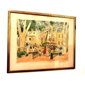 Lithograph Yves Brayer “market Day In Provence”