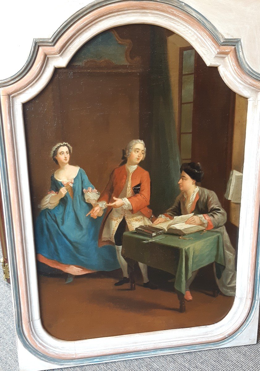 scène d'intérieur, huile sur toile du  XVIIIème siècle