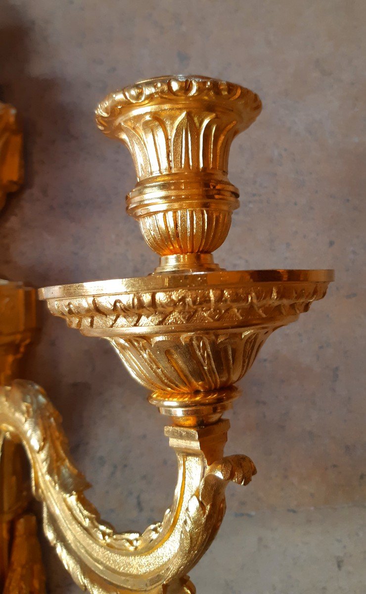 paire d'appliques  en bronze ciselé et doré d'époque Louis XVI-photo-5