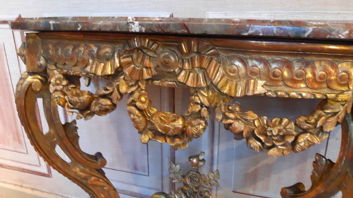 console en bois doré d'époque Transition Louis XV- Louis XVI-photo-2