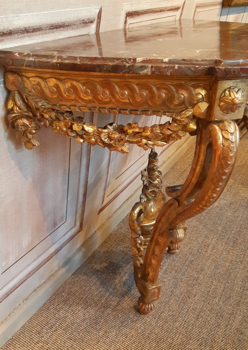 console en bois doré d'époque Transition Louis XV- Louis XVI-photo-2