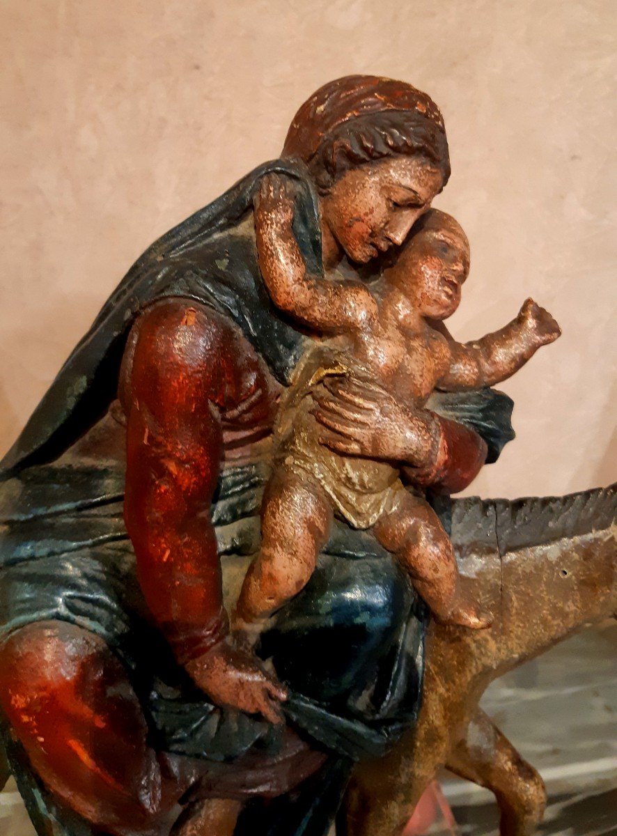 Polychrome Wooden Sculpture "the Flight Into Egypt" Northern Italy, 18th Century-photo-2