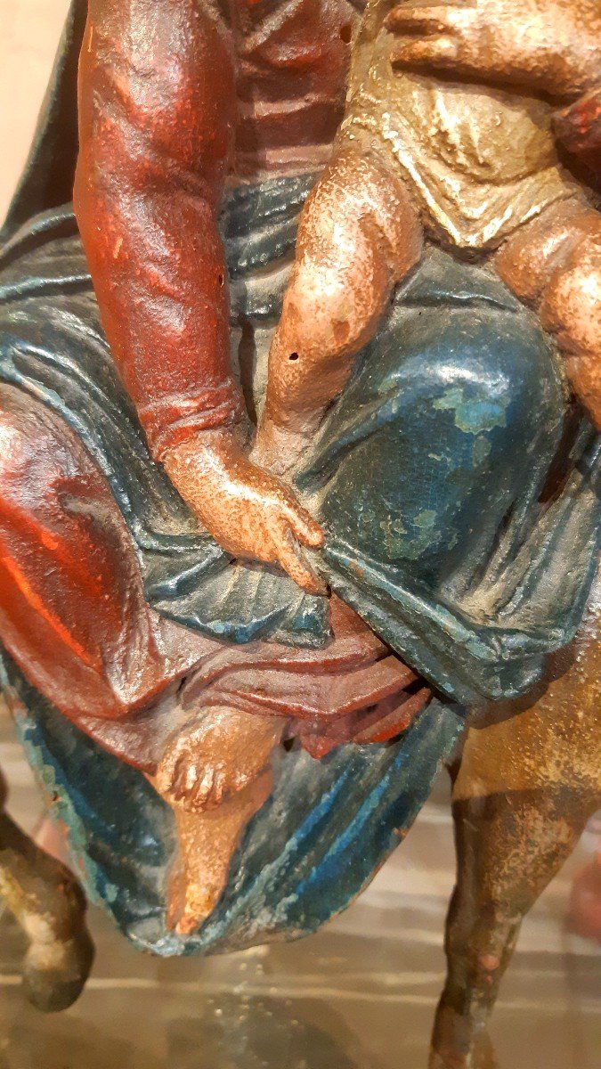 Polychrome Wooden Sculpture "the Flight Into Egypt" Northern Italy, 18th Century-photo-3