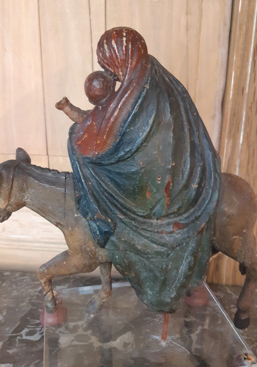 Polychrome Wooden Sculpture "the Flight Into Egypt" Northern Italy, 18th Century-photo-2