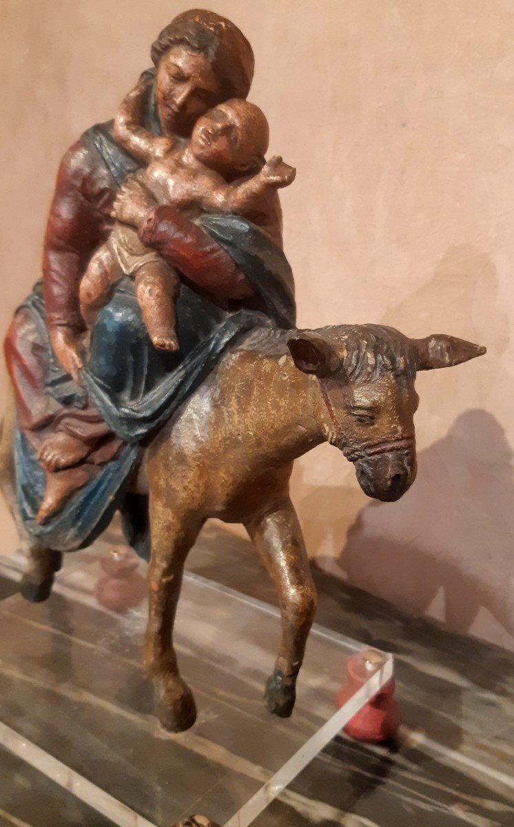 Polychrome Wooden Sculpture "the Flight Into Egypt" Northern Italy, 18th Century-photo-4