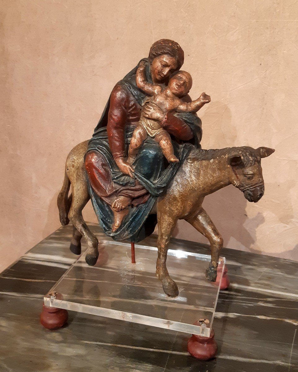 Polychrome Wooden Sculpture "the Flight Into Egypt" Northern Italy, 18th Century