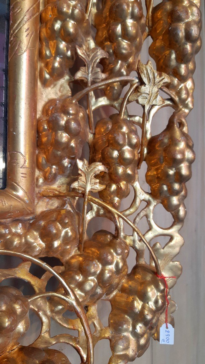 Carved, Gilded Wooden Frame, Juxtaposition Of Vine Branches In Relief, Southern France, Early 19th Century-photo-4