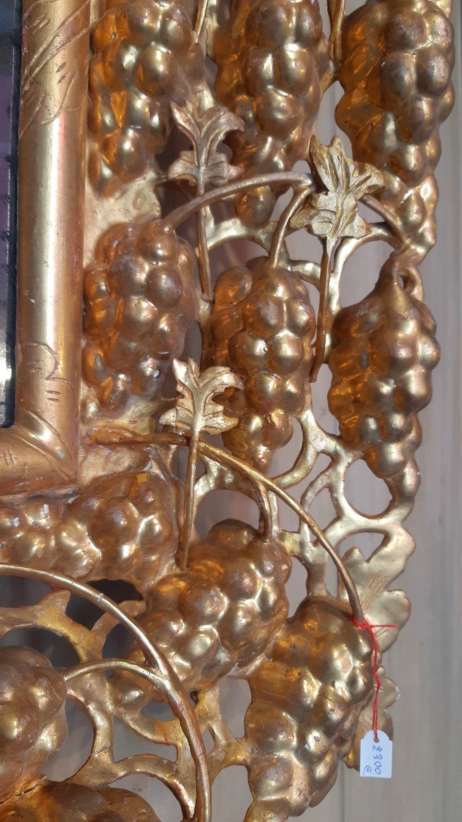 Carved, Gilded Wooden Frame, Juxtaposition Of Vine Branches In Relief, Southern France, Early 19th Century-photo-3